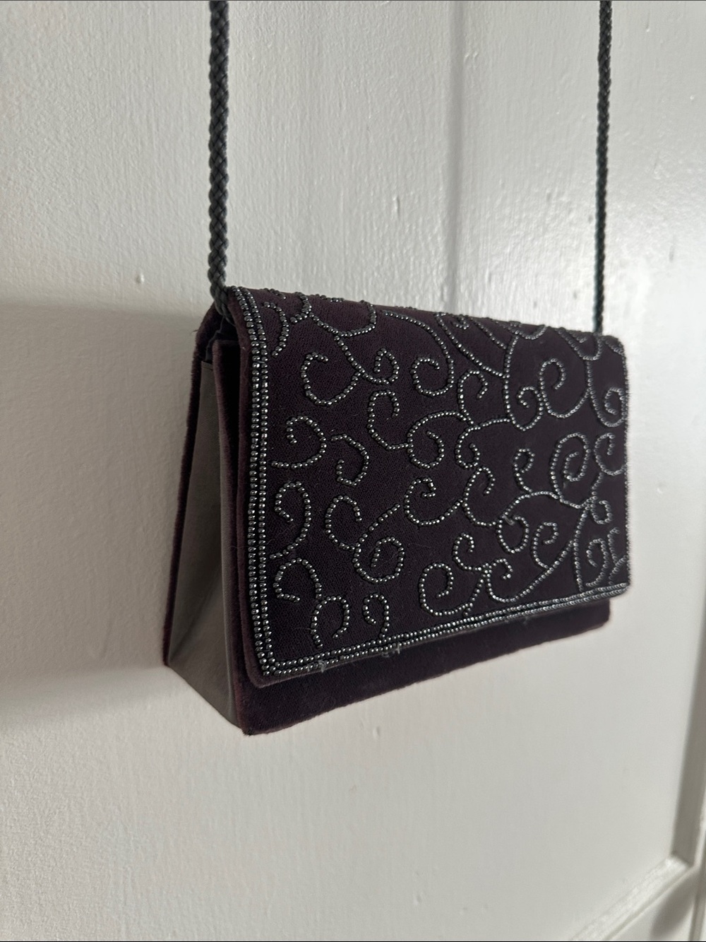 Elegant Black Beaded Evening Shoulder Bag